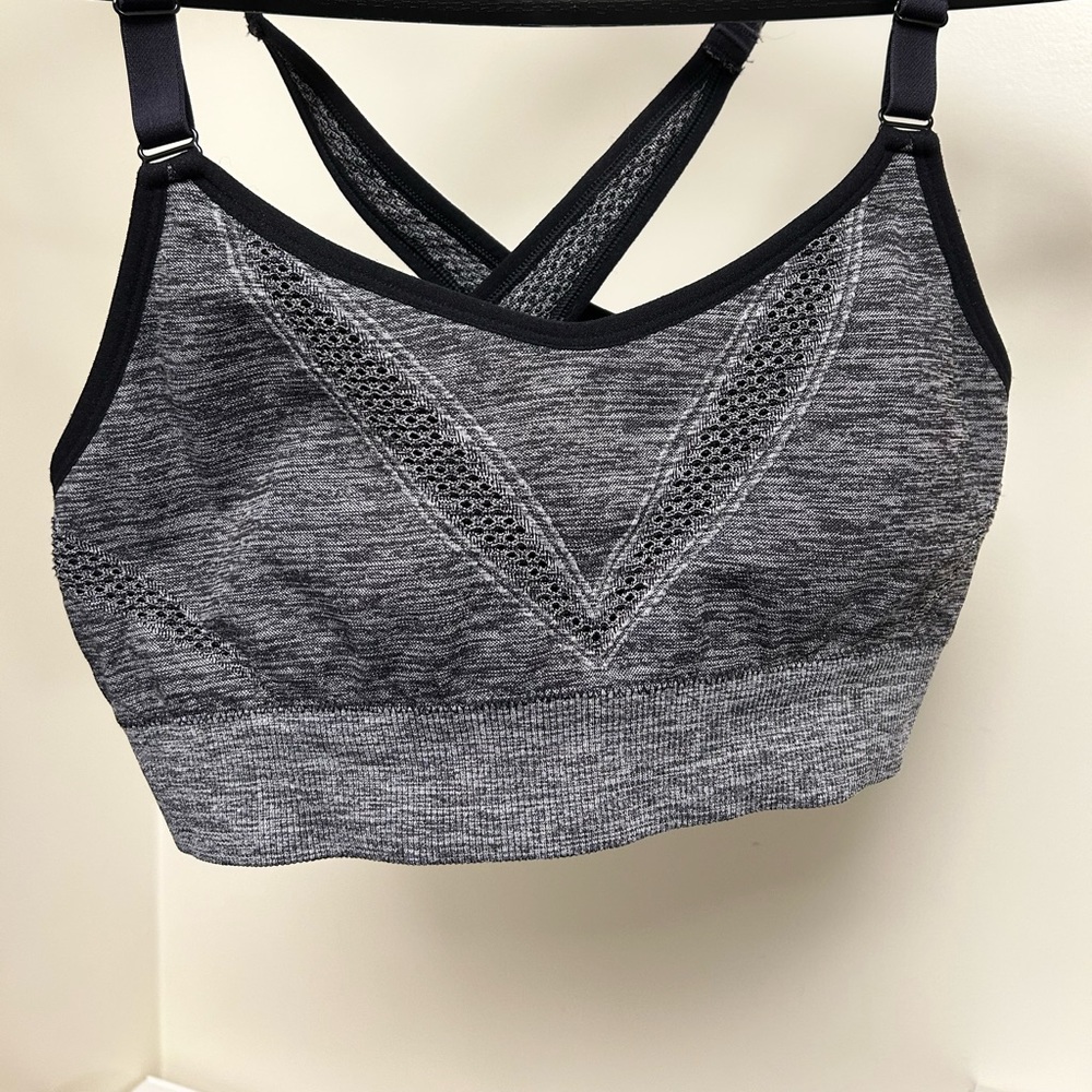 Grey and black sports bra